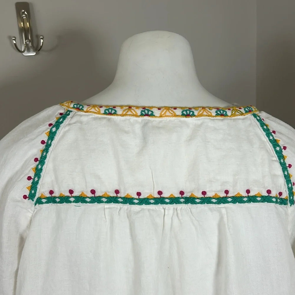 Anthropologie White Embroidered Tunic with Teal & Yellow Accents - Picture 10 of 15